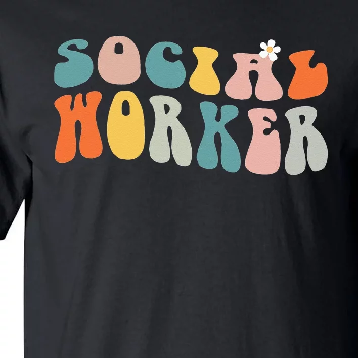 Groovy Retro Social Worker Leopard Rainbow Funny Work Love Tall T-Shirt