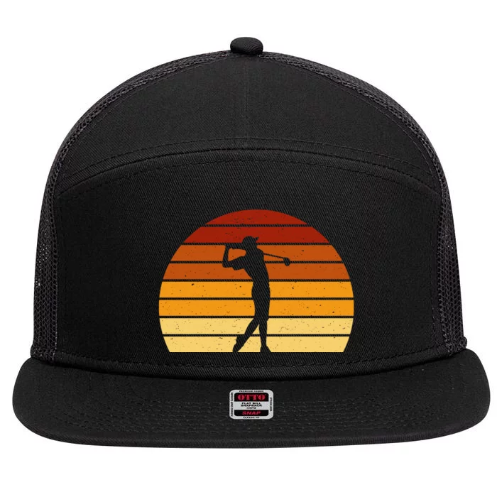 Golf Retro Sunset Golfing 7 Panel Mesh Trucker Snapback Hat