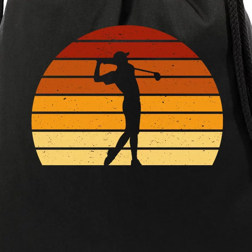 Golf Retro Sunset Golfing Drawstring Bag