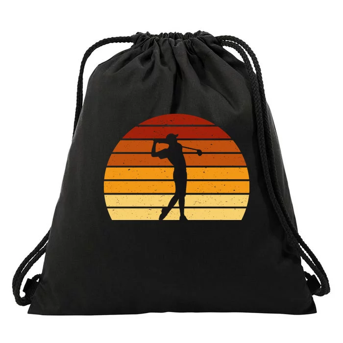 Golf Retro Sunset Golfing Drawstring Bag