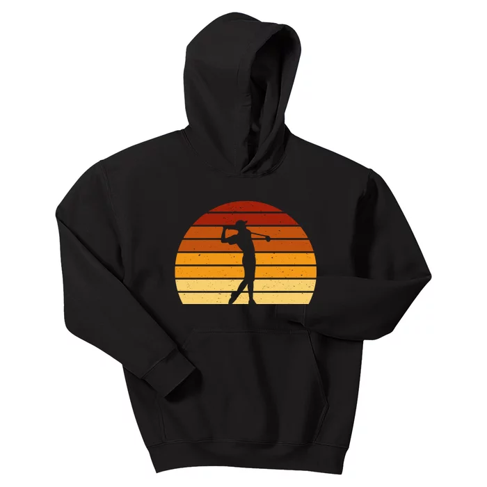 Golf Retro Sunset Golfing Kids Hoodie