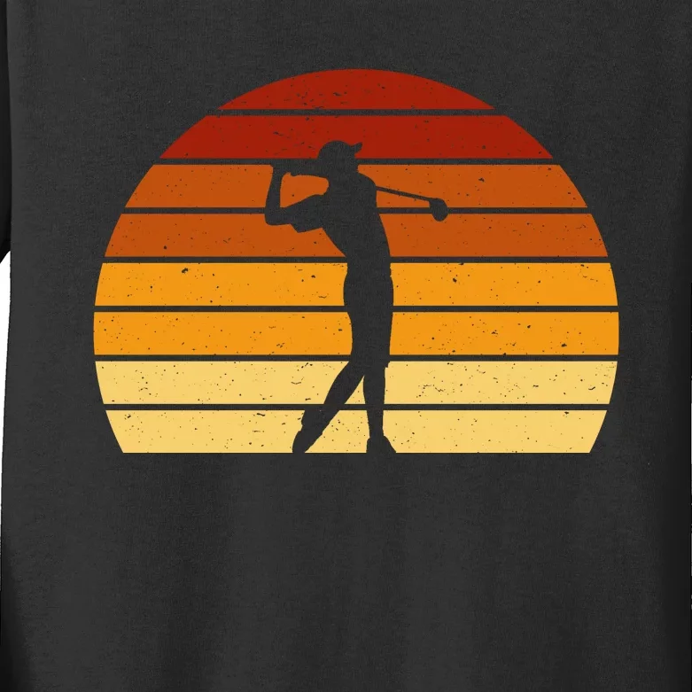 Golf Retro Sunset Golfing Kids Long Sleeve Shirt