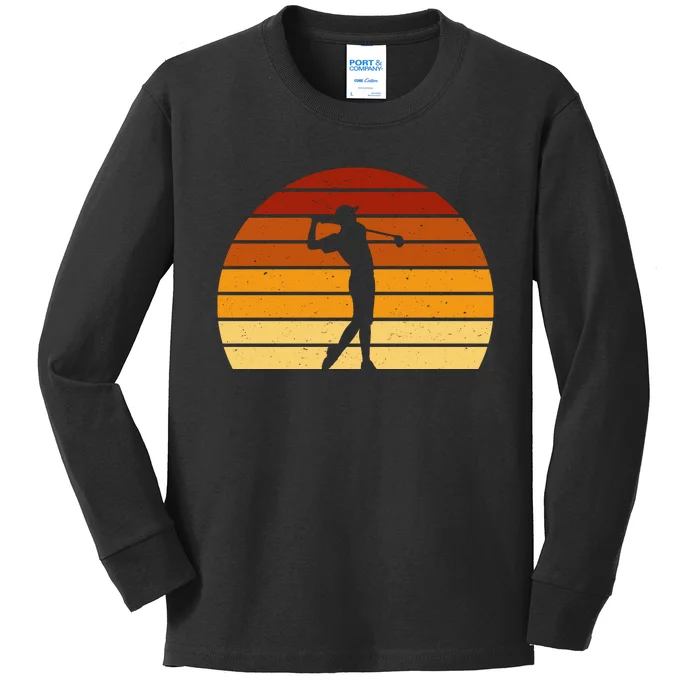 Golf Retro Sunset Golfing Kids Long Sleeve Shirt