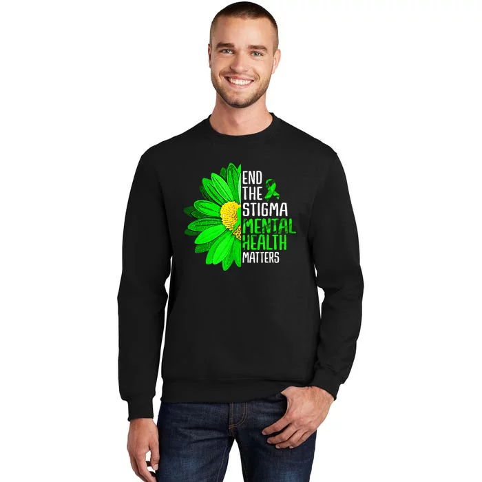 Green Ribbon Sunflower Mental Health Awareness Tall Sweatshirt