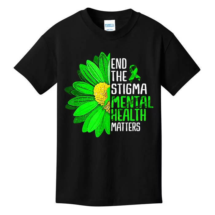 Green Ribbon Sunflower Mental Health Awareness Kids T-Shirt