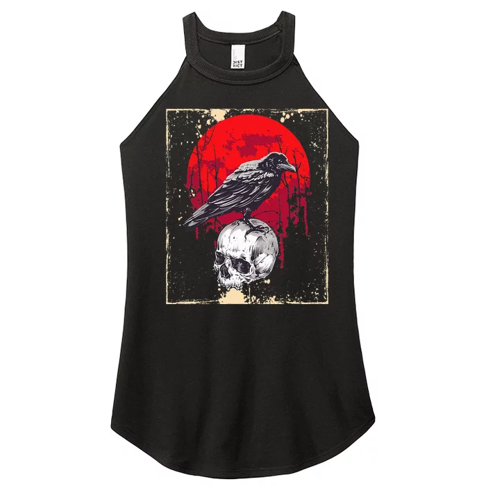 Gothic Raven Skull Red Moon Black Crow Women’s Perfect Tri Rocker Tank