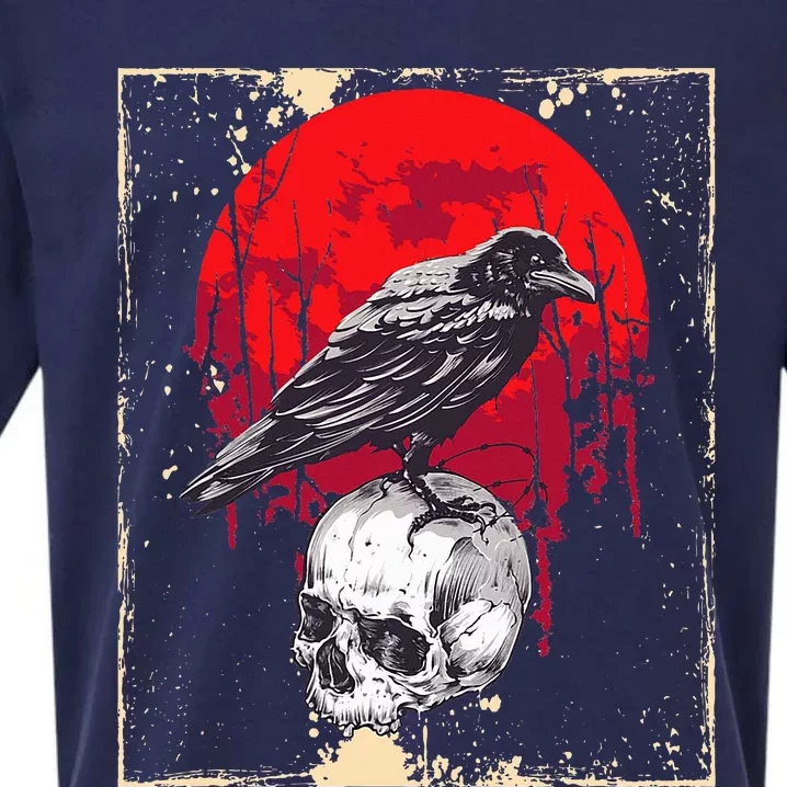 Gothic Raven Skull Red Moon Black Crow Sueded Cloud Jersey T-Shirt