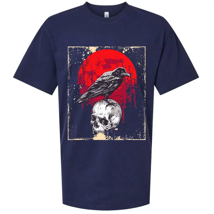 Gothic Raven Skull Red Moon Black Crow Sueded Cloud Jersey T-Shirt