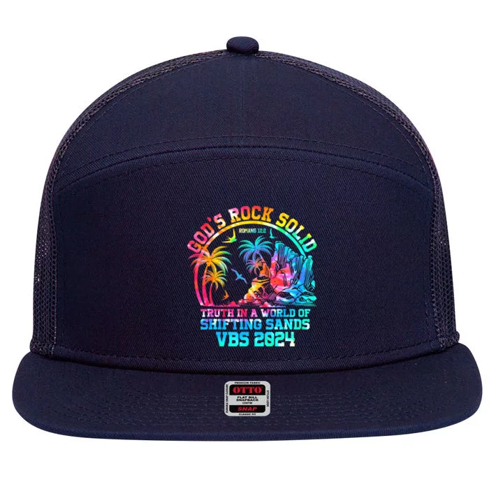 Gods Rock Solid Breaker Rock Beach Vbs 2024 Christian Gift 7 Panel Mesh Trucker Snapback Hat