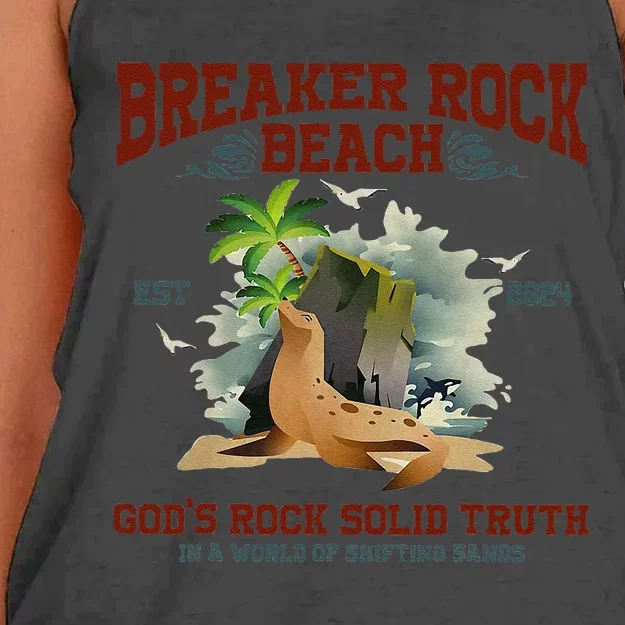 GodS Rock Solid Beach Vbs 2024 Retro Breaker Rock Beach Gift Women's Knotted Racerback Tank