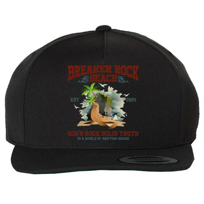 GodS Rock Solid Beach Vbs 2024 Retro Breaker Rock Beach Gift Wool Snapback Cap