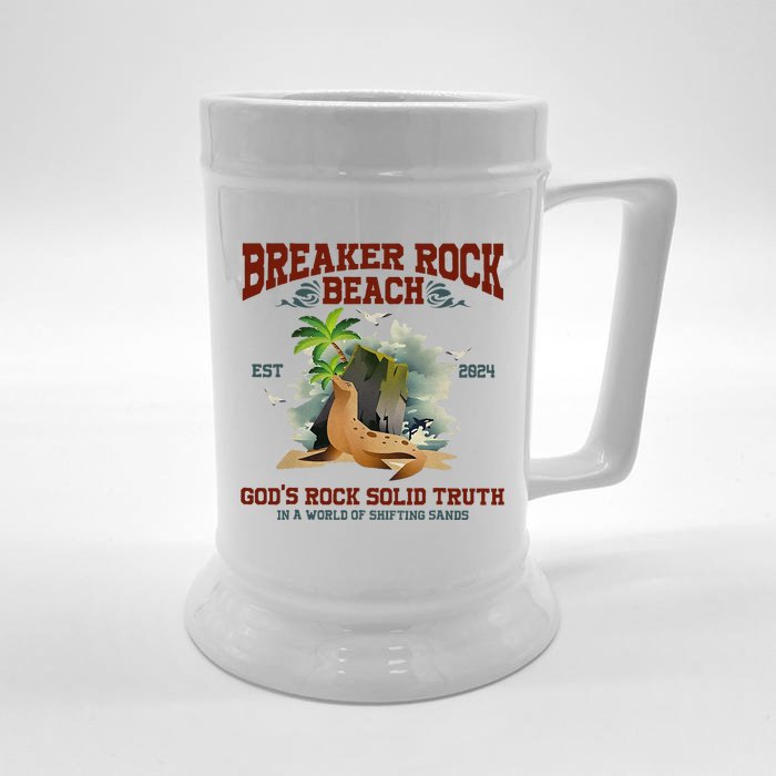 GodS Rock Solid Beach Vbs 2024 Retro Breaker Rock Beach Gift Front & Back Beer Stein