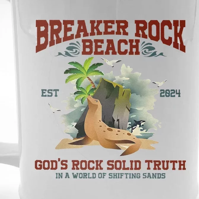 GodS Rock Solid Beach Vbs 2024 Retro Breaker Rock Beach Gift Front & Back Beer Stein