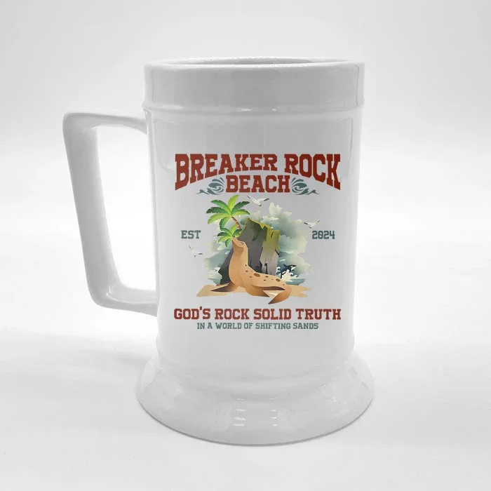 GodS Rock Solid Beach Vbs 2024 Retro Breaker Rock Beach Gift Front & Back Beer Stein