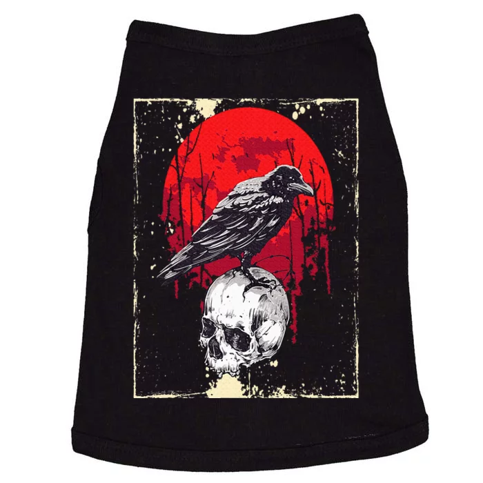 Gothic Raven Skull Red Moon Black Crow Doggie Tank