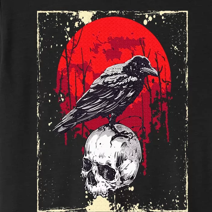 Gothic Raven Skull Red Moon Black Crow ChromaSoft Performance T-Shirt