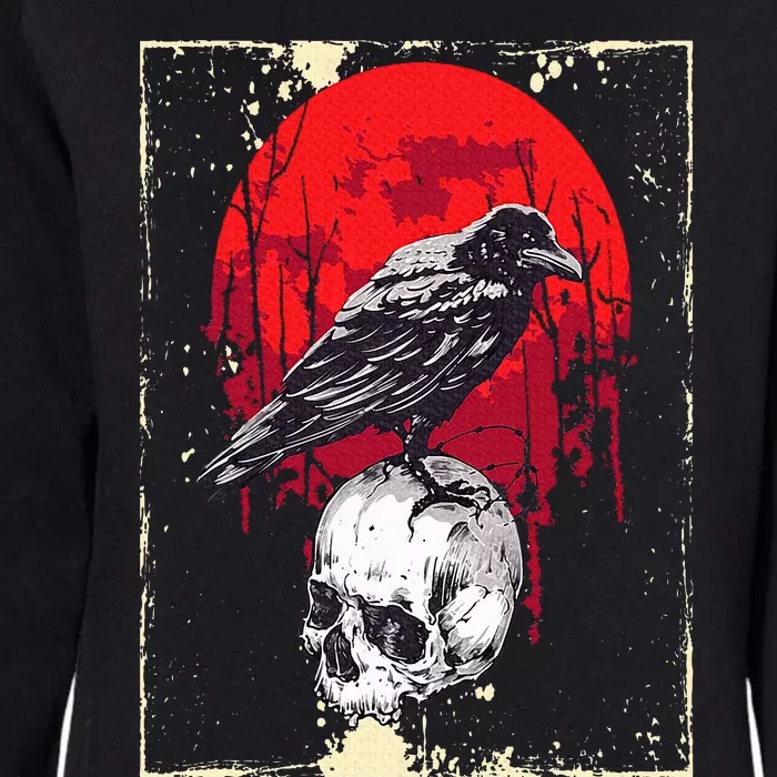 Gothic Raven Skull Red Moon Black Crow Womens California Wash Sweatshirt