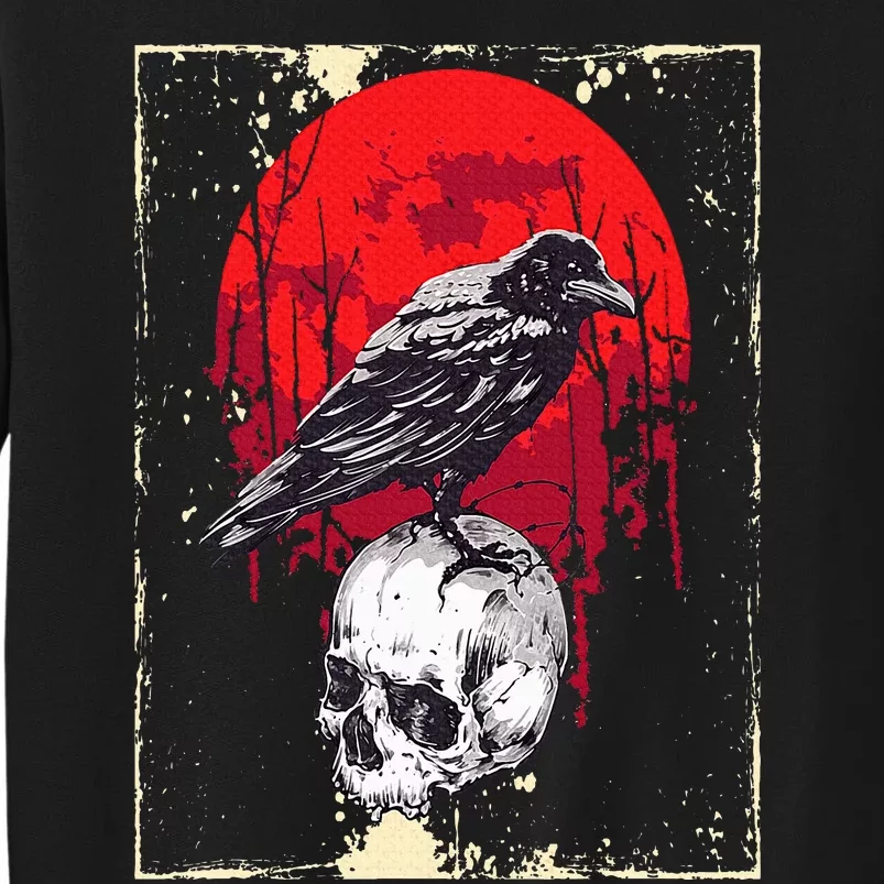 Gothic Raven Skull Red Moon Black Crow Tall Sweatshirt