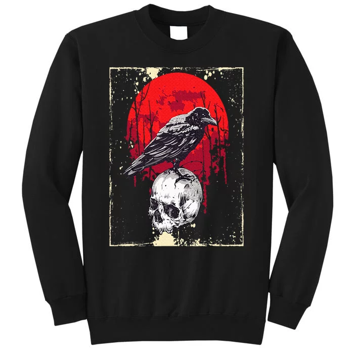 Gothic Raven Skull Red Moon Black Crow Tall Sweatshirt