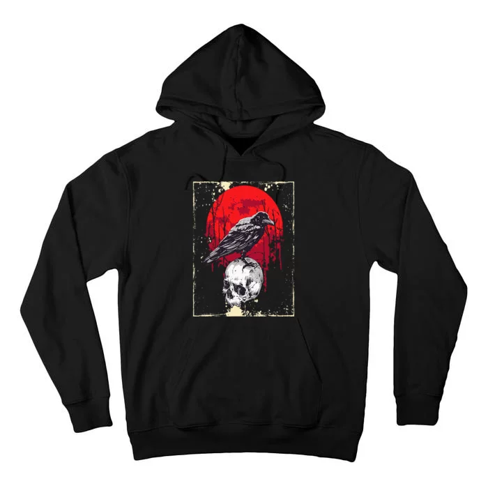 Gothic Raven Skull Red Moon Black Crow Tall Hoodie