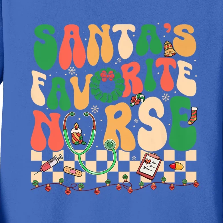 Groovy Retro SantaS Favorite Nurse Christmas Rn New Nurse Meaningful Gift Kids Long Sleeve Shirt