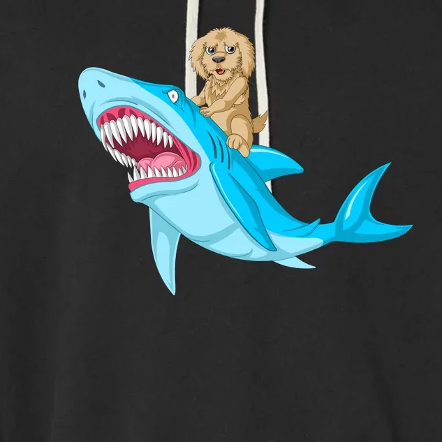 Goldendoodle Riding Shark Garment-Dyed Fleece Hoodie