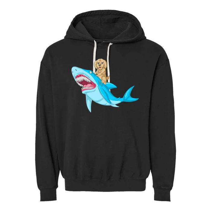 Goldendoodle Riding Shark Garment-Dyed Fleece Hoodie