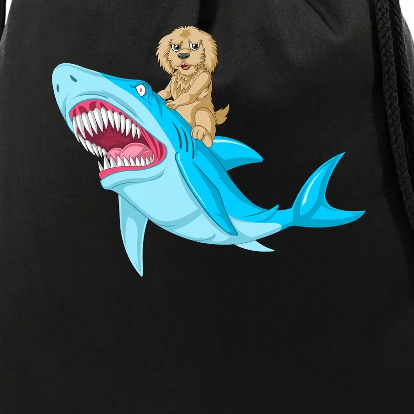 Goldendoodle Riding Shark Drawstring Bag