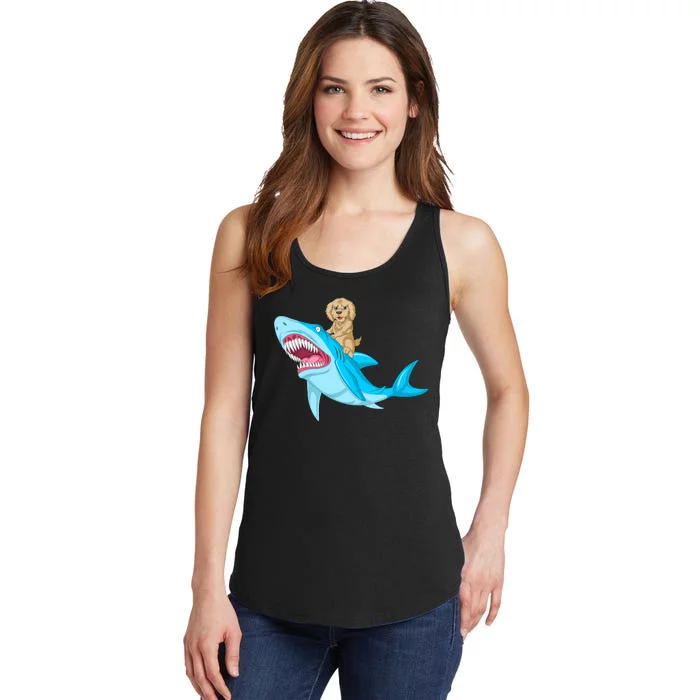 Goldendoodle Riding Shark Ladies Essential Tank