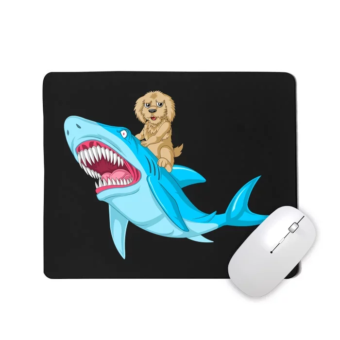 Goldendoodle Riding Shark Mousepad