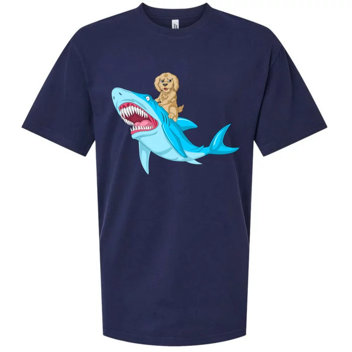 Goldendoodle Riding Shark Sueded Cloud Jersey T-Shirt