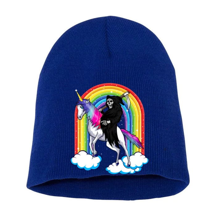 Grim Reaper Skull Riding An Unicorn Death Unicorn Halloween Gift Short Acrylic Beanie