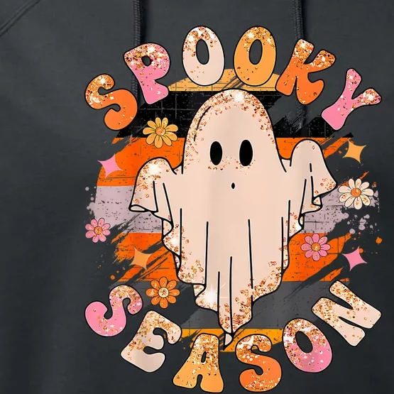 Groovy Retro Spooky Season Retro Ghost Halloween Performance Fleece Hoodie