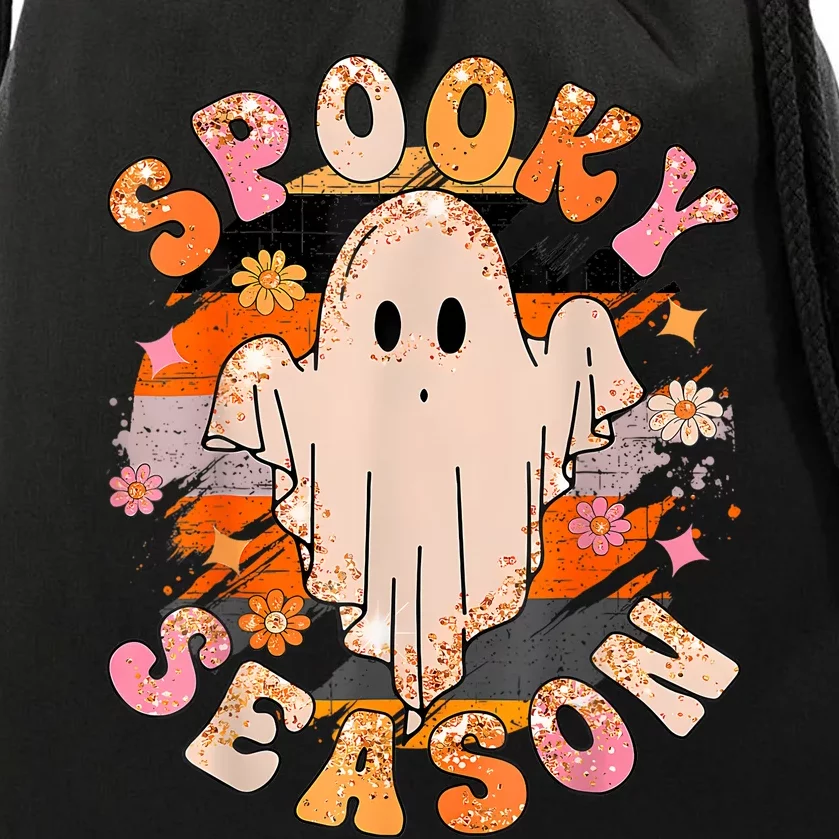 Groovy Retro Spooky Season Retro Ghost Halloween Drawstring Bag