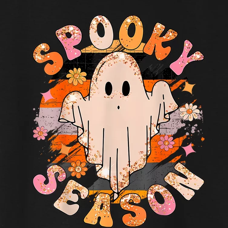 Groovy Retro Spooky Season Retro Ghost Halloween Women's Crop Top Tee