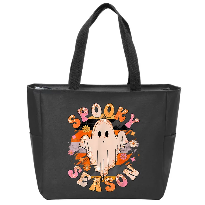 Groovy Retro Spooky Season Retro Ghost Halloween Zip Tote Bag