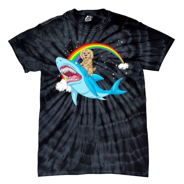 Goldendoodle Riding Shark Tie-Dye T-Shirt