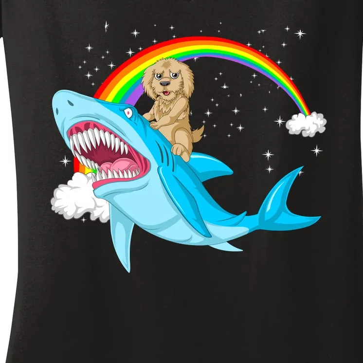 Goldendoodle Riding Shark Women's V-Neck T-Shirt