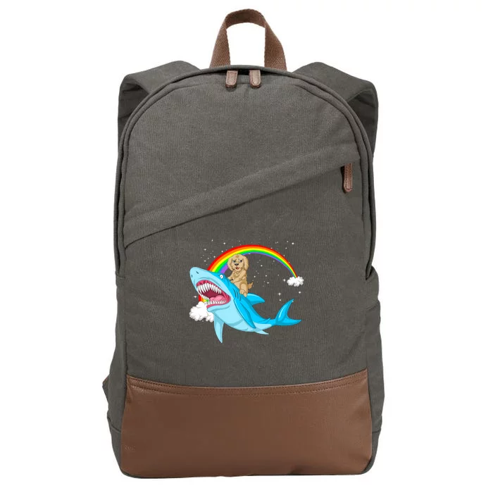 Goldendoodle Riding Shark Cotton Canvas Backpack