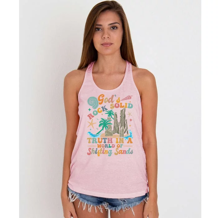 GodS Rocks Solid Breaker Rock Beach Vbs 2025 Christian Gift Women's Knotted Racerback Tank