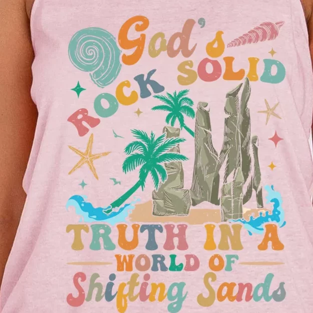 GodS Rocks Solid Breaker Rock Beach Vbs 2025 Christian Gift Women's Knotted Racerback Tank