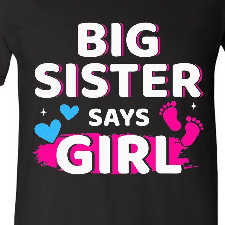 Gender reveal sister says matching baby party V-Neck T-Shirt