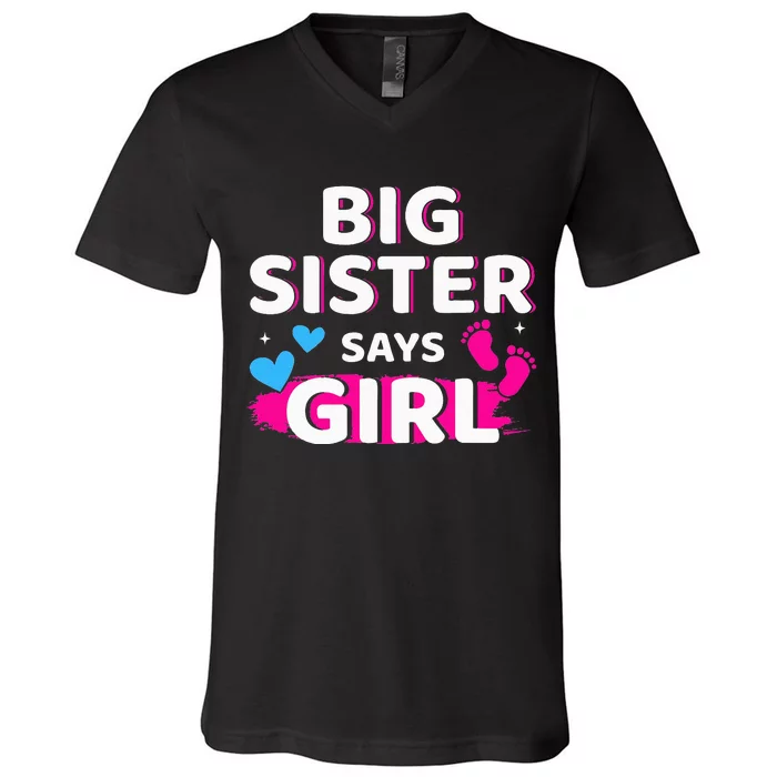 Gender reveal sister says matching baby party V-Neck T-Shirt