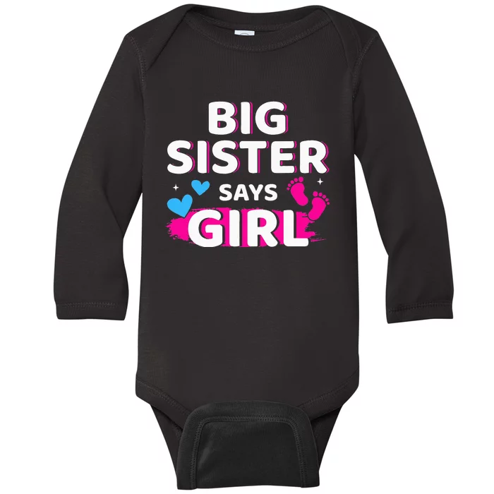 Gender reveal sister says matching baby party Baby Long Sleeve Bodysuit