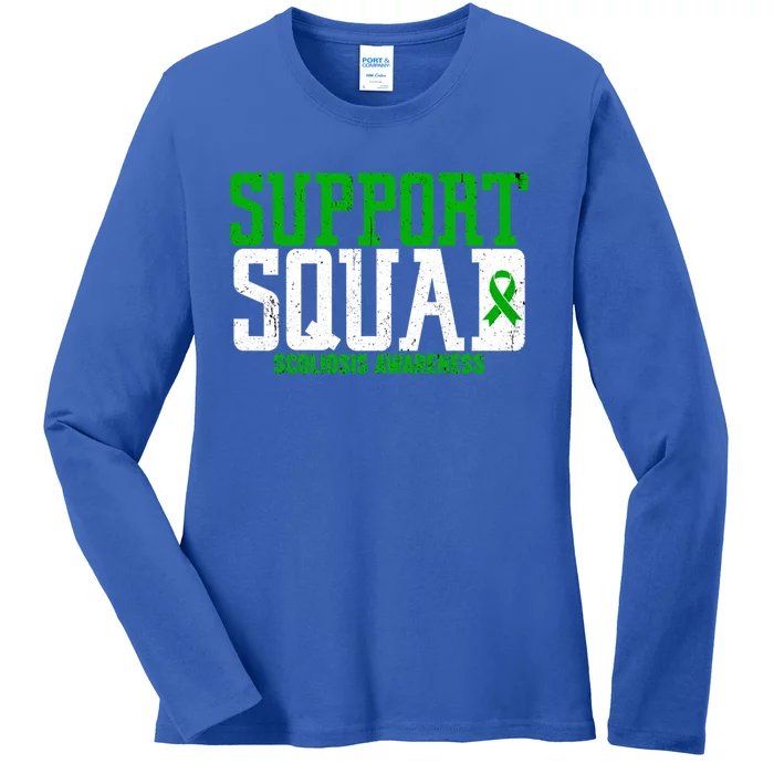 Green Ribbon Support Squad Scoliosis Awareness Gift Ladies Long Sleeve Shirt