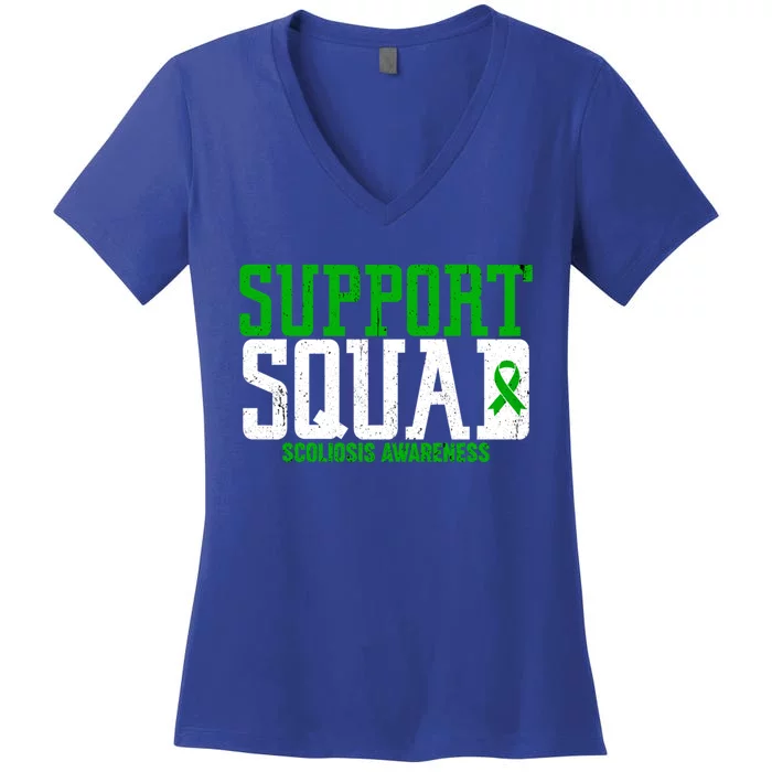 Green Ribbon Support Squad Scoliosis Awareness Gift Women's V-Neck T-Shirt