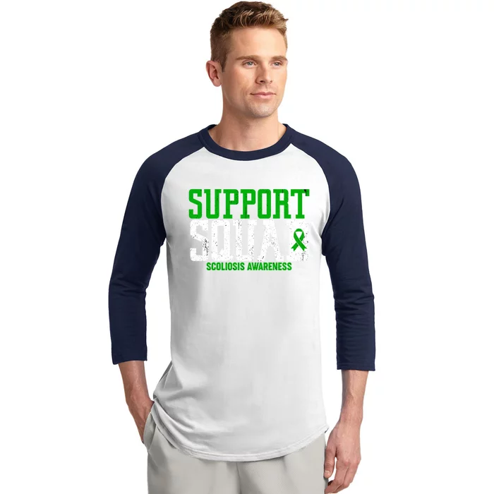 Green Ribbon Support Squad Scoliosis Awareness Gift Baseball Sleeve Shirt