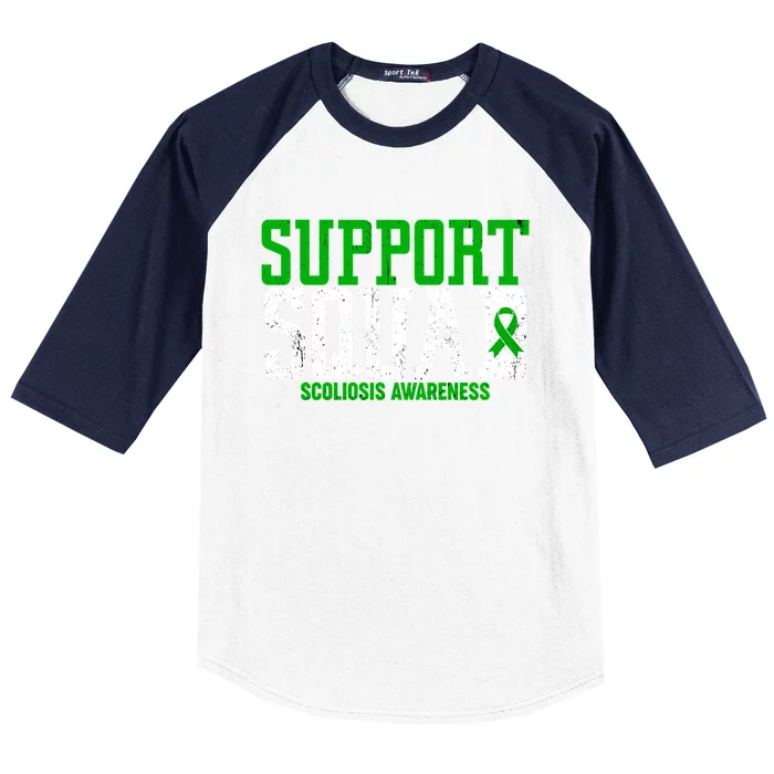 Green Ribbon Support Squad Scoliosis Awareness Gift Baseball Sleeve Shirt