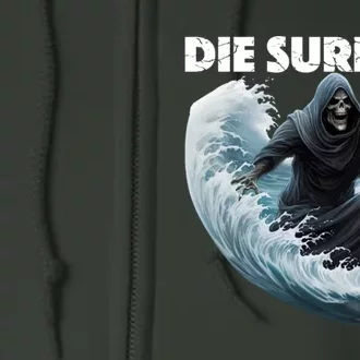 Grim Reaper Surfing Die Surfing (White Lettering) Full Zip Hoodie