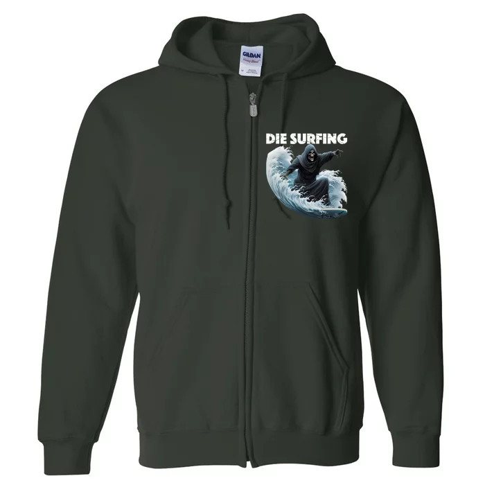 Grim Reaper Surfing Die Surfing (White Lettering) Full Zip Hoodie